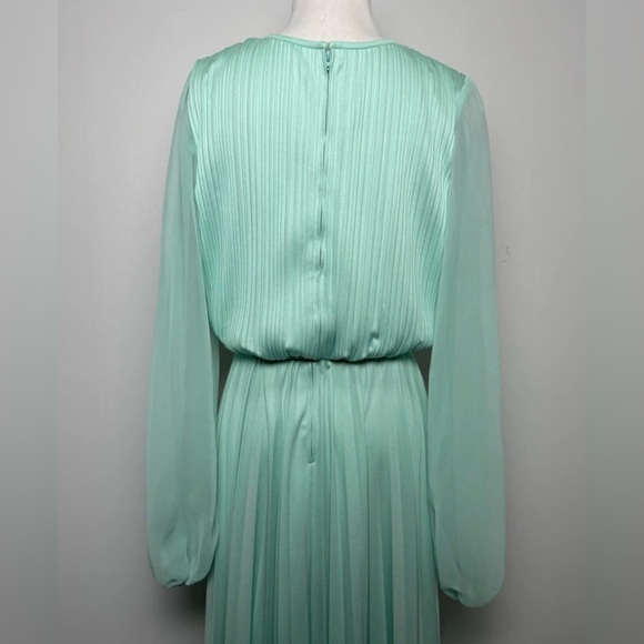 Vintage 1970s Mint Green Pleated Maxi Evening Dress Balloon Sleeve M - Picture 11 of 13